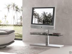 Swiveling TV stand Kino with crystal shelves in freestanding model with base on casters (chrome metal not available)