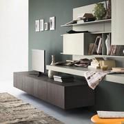 Plan TV stand with drop down door in Coal fashion wood finish