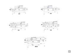 California wooden low TV cabinet - diagrams and dimensions of 240 and 262.5 cm models for Vesa swivel TV stand mechanism