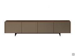 Maia modern TV stand with metal feet and doors upholstered in smooth leather and top in Canaletto walnut wood