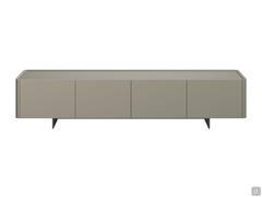 Maia modern TV stand with metal feet and doors and top in matte lacquered Titanium 