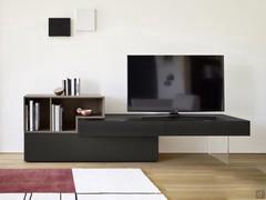 Fly Open lacquered TV stand with contrasting open element. TV stand with screen size 55 inches