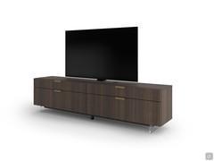 Fly Deluxe TV stand cabinet - heat-treated oak frame, bronze metallic lacquer handle with vintage Nube 16 leatherette handle