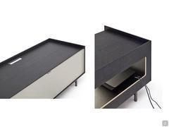 Wooden TV stand with Columbus ceramic fronts - Schematic diagram of cable hole management on top and back panel