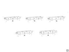 Columbus Glass wood and glass TV stand - diagrams and measurements of 302 cm compositions