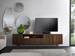 Modern wood TV stand cabinet Plisset with practical drawer and open compartment for storing books or devices such as decoders and remote controls 