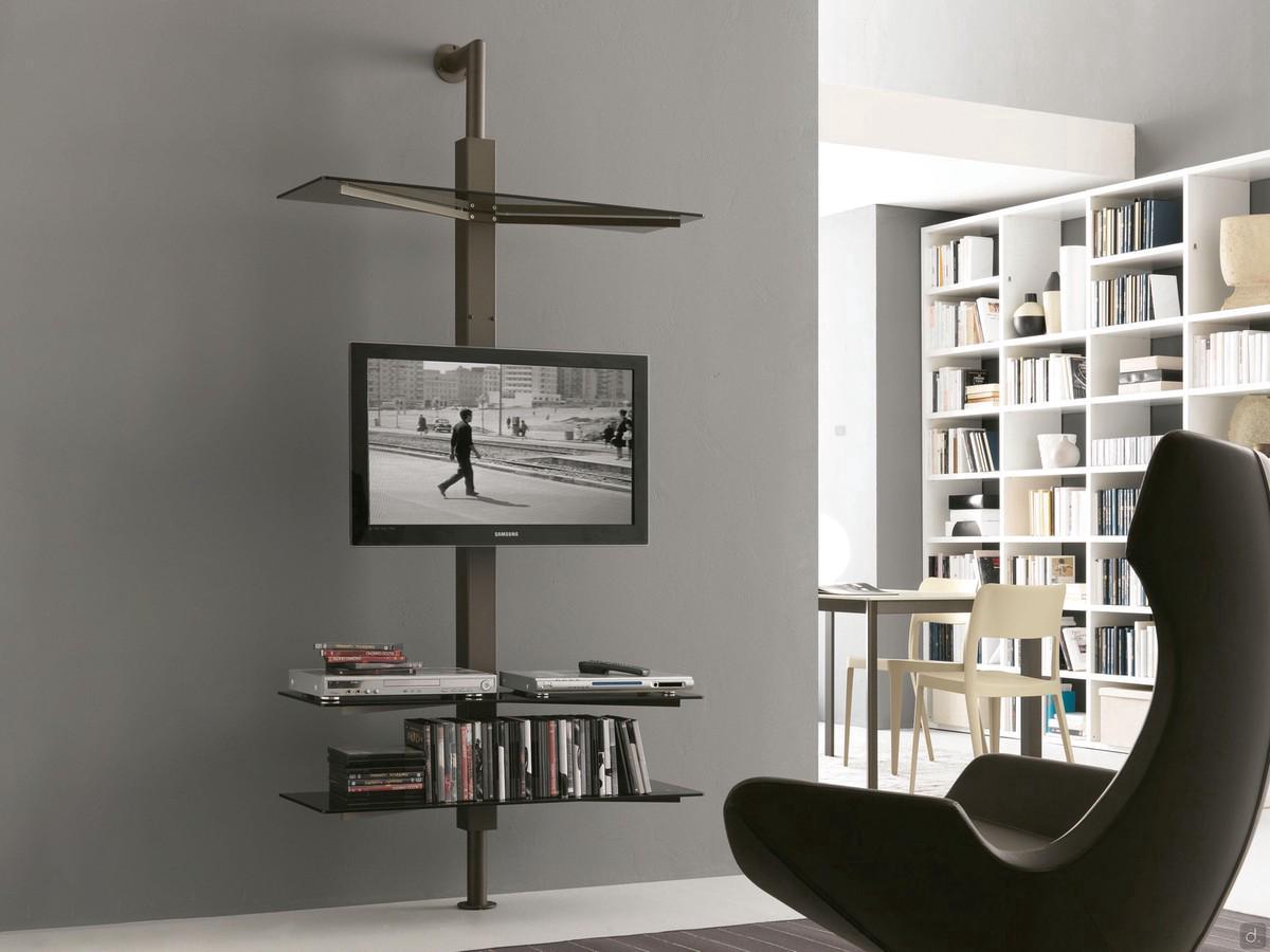 Swiveling TV stand Kino with crystal shelves in the wall-mounted version