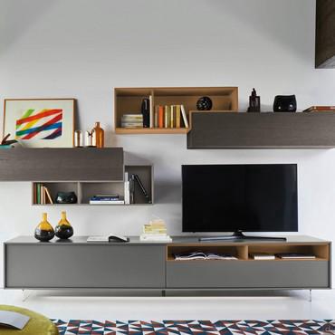 Ohio two-tone TV stand with open compartments