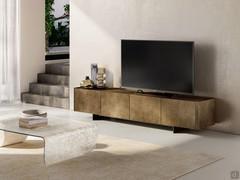 Modern TV stand Maia with frame in vintage brushed bronze lacquer finish