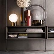 Open storage compartment with fashion-wood shelf in the Coal finish