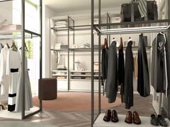 Glass shelves with LED light and bars for clothes