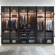 Pacific walk-in wardrobe with smoked clear glass doors and Brown matte lacquered metal frame