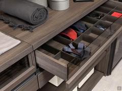 Drawer with glass front equipped with internal dividers in charcoal laminate