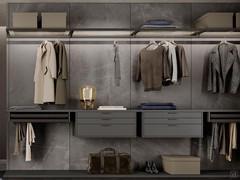 Another example of equipment on Horizon Lounge walk-in wardrobe, with stone-effect melamine back panel