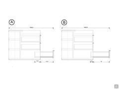 A) Opening drawers with standard slides - B) Opening system with full extension slides