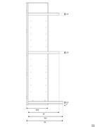 Diagram of the depths of the various elements that make up the Bay Wide walk-in wardrobe: floor bench, side panel, shelves and lid