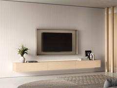 Lounge wall panels, ideal for covering and decorating entire walls of the living and sleeping area: customisable with suspended open compartments to display paintings or accommodate TVs up to 100 inches in the largest version