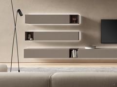 Flap and vasistas wall units from the Royal collection with 10:10 machined fronts and all matt hazelnut lacquered. 