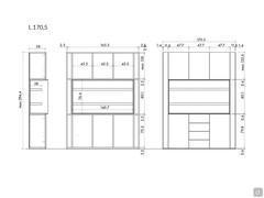 Lounge living room cupboard with central compartment - Specific measurements for the version with central drawers: 170.5 cm