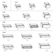 Measurements of the Plan drop down door cabinet (Width cm 32 - 48 - 64 - 96 - 128)