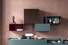 Matching or contrasting back panel for Plan Scacco elements combined with wall units from the same collection