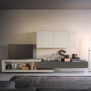 Plan wall unit with hinged door equipped with two Taupe melamine doors