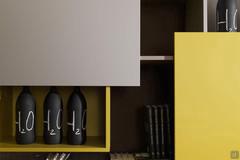 Detail of the protruding door that covers two wall units - (finitura laccato opaco giallo non disponibile)