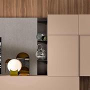 Open storage unit Plan Metal painted Moka Shine, a convenient vertical shelf coordinated with the other elements of the Plan collection