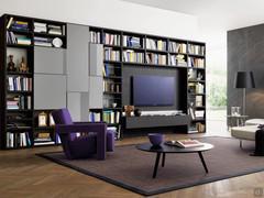 Way 03 modern bookcase wall unit with hinged doors and glass dividing elements