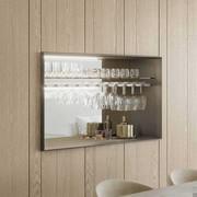 Line front panels with bar compartment featuring wine-glass racks, a glass shelf, mirrored back panel and internal LED lighting 