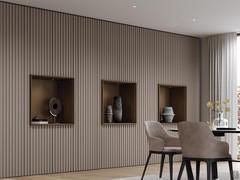 Wall system with the Lounge decorative wall niche and the Plissè pleated effect