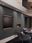 lounge wall system with 10:10 decorations. We see the TV wardrobe, and next to it, the fireplace unit.