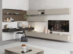 Customised modular wall unit with Plan TV compartment in a corner composition