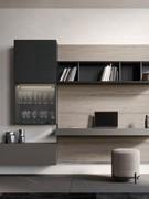 Cube wall unit with matte lacquered Freehand door, combined with a display case in a "home office" setting