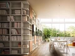 Bookcase Aliant with reversed corner and light neutral colours