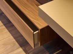 Walnut drawers, with gray birch plywood internal frame and push-pull opening