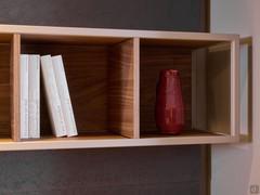 Freehand suspended horizontal storage unit with lacquered frame and vertical dividers in canaletto walnut