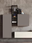 Freehand metal and wood vertical element combined with lacquered wall units from the collection of the same name