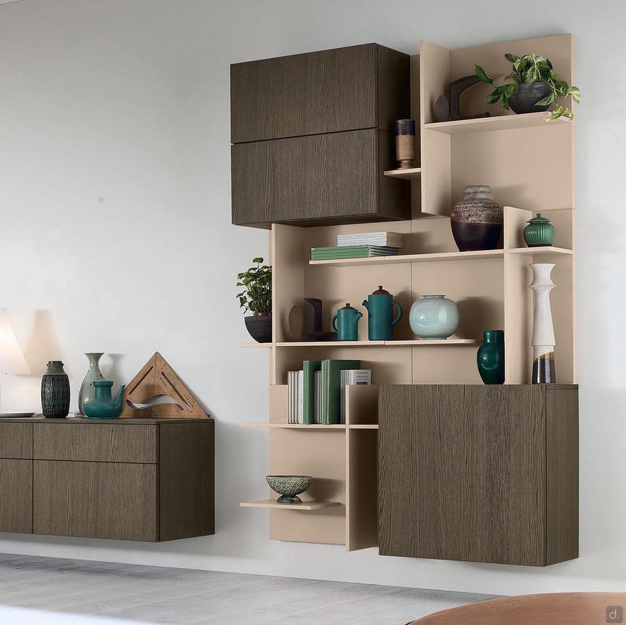 Plan Tetris living room shelving system, matching matt lacquer