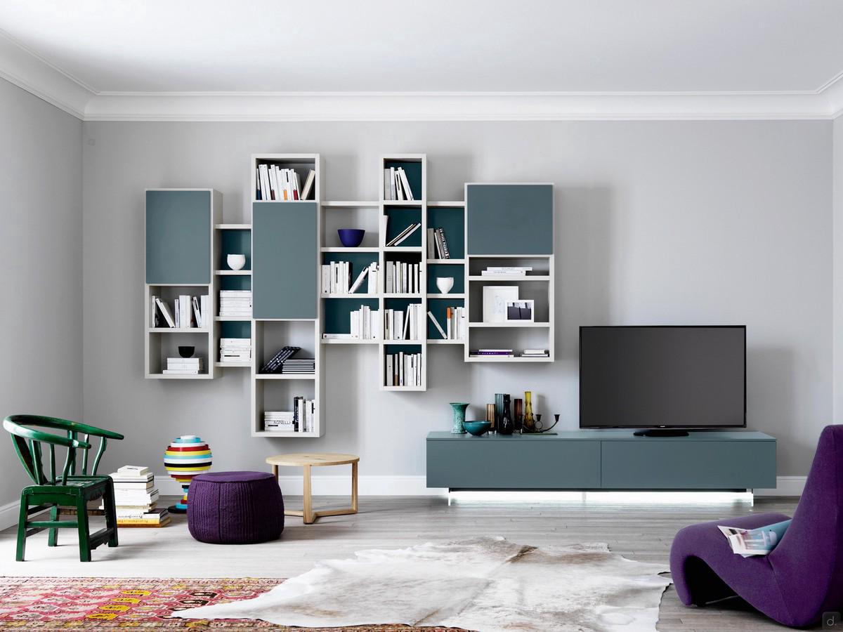 Way 17 wall system with suspended bookcase