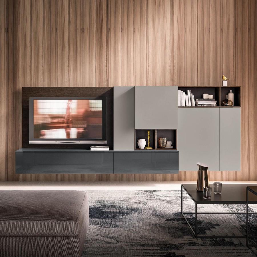 Plan 05 living room with TV panel featured by wall units with different depths