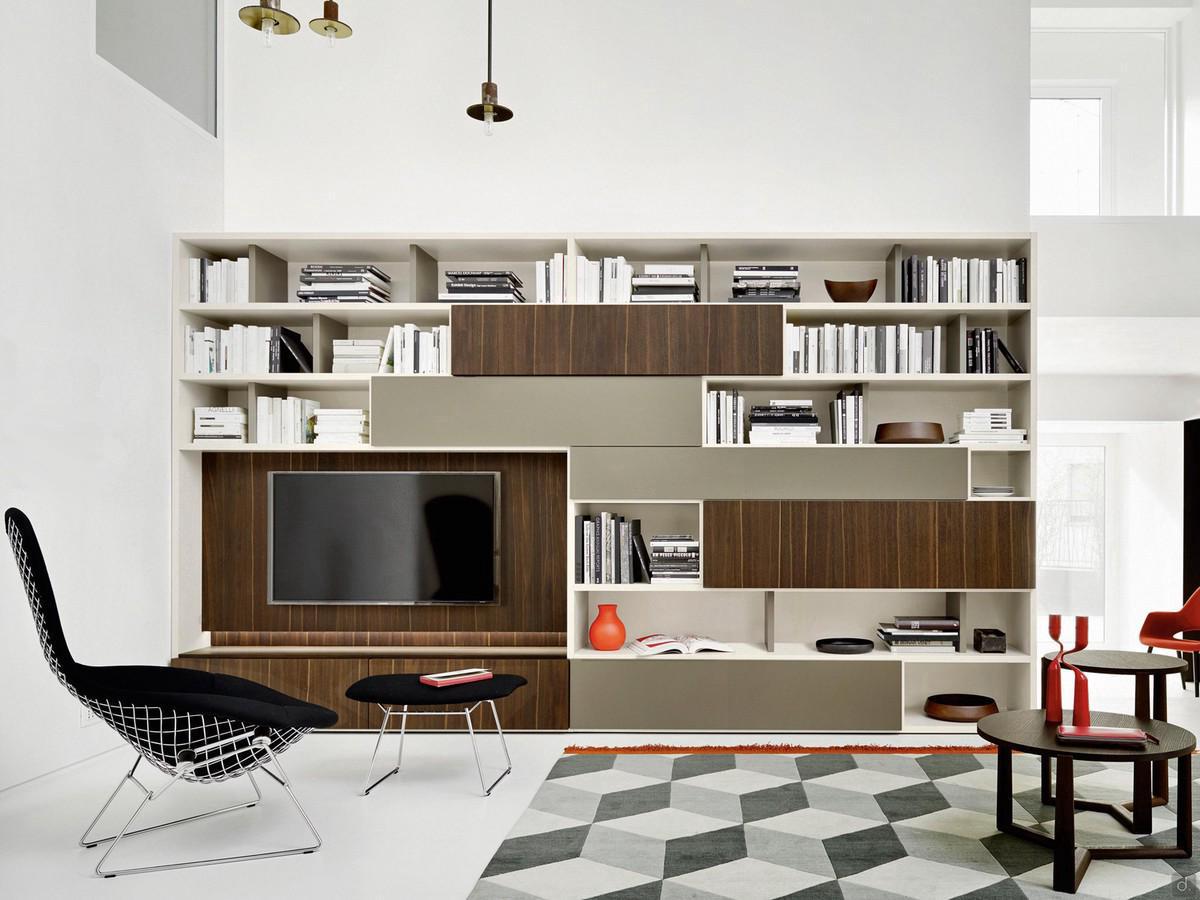 Way 02 wood and lacquered living room wall unit with different front thicknesses