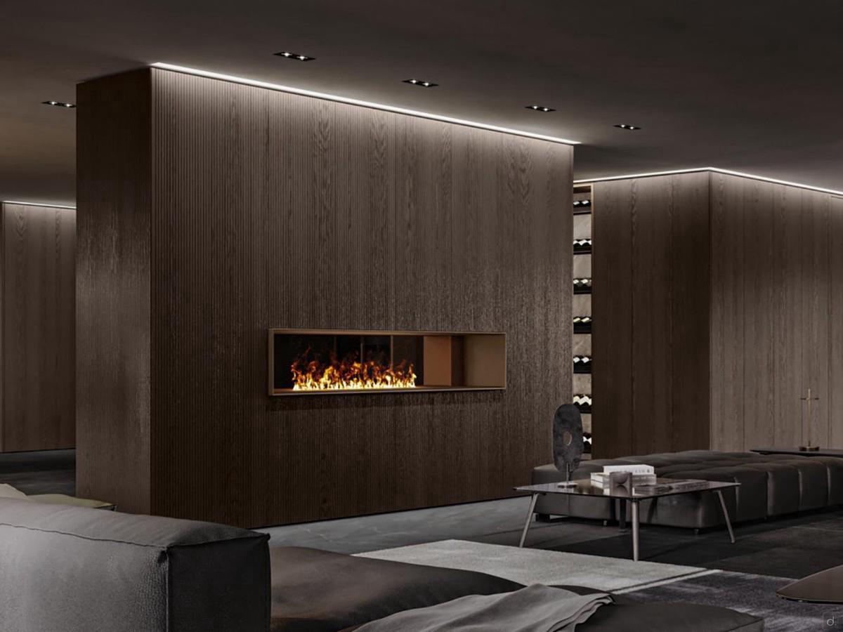 Double-sided partition cabinet with fireplace Lounge 