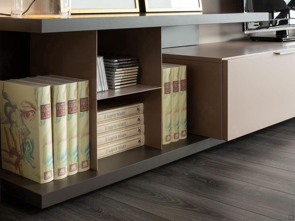 Plan open shelf with metal partition for bookcase use with 32 cm high recessed base