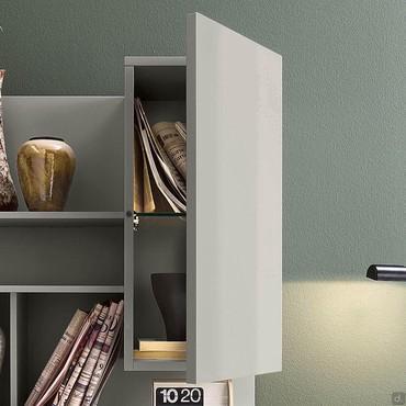 Plan wall unit with wooden door with a practical glass shelf