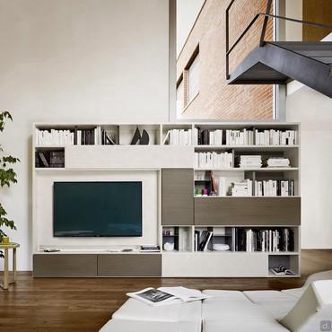 Wall system with retractable writing desk Way 05