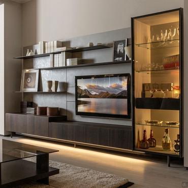 Wall system with showcase and wall TV Replay 02