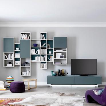 Way 17 wall system with suspended bookcase