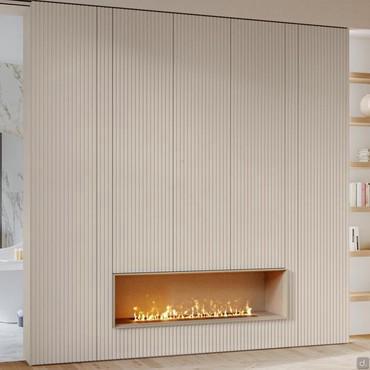 Lounge living room cabinet with open compartment and fireplace