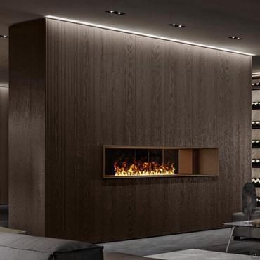 Double-sided partition cabinet with fireplace Lounge